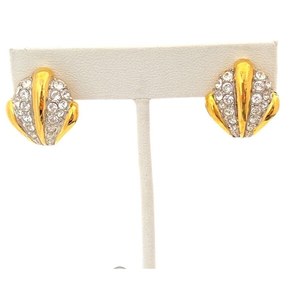 Never Worn Vintage Joan Rivers Earrings Gold Plated Pave Crystals Clip On  12L - Picture 3 of 6